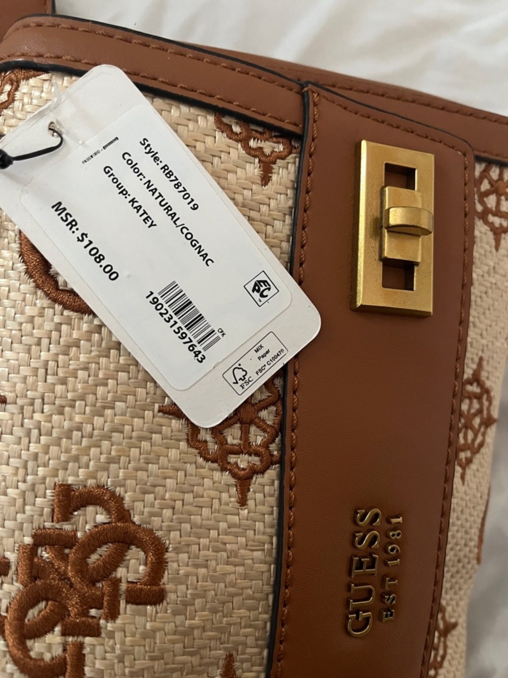 GUESS Katey Flap Shoulder Bag Natural/Cognac - Picture 7 of 7